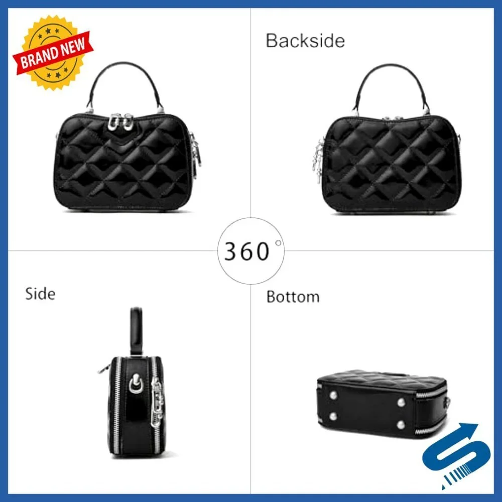 Mini Quilted Leather Top Handle Clutch with Chain Strap Crossbody Purse